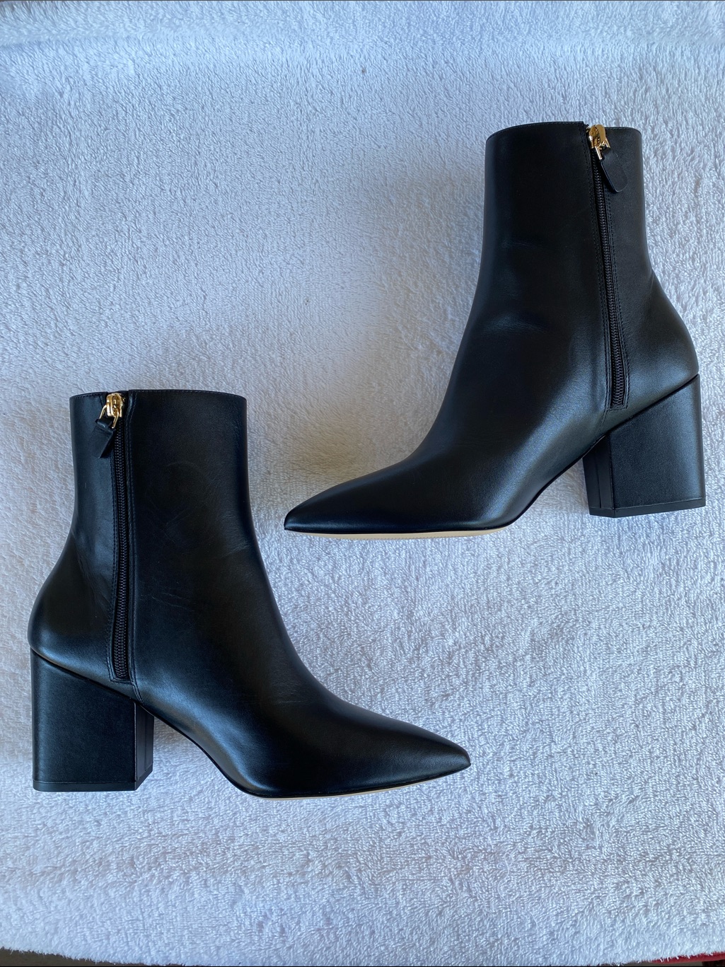 Stuart Weitzman “Avenue” Black Leather Pointed Block Heel Ankle Boots
